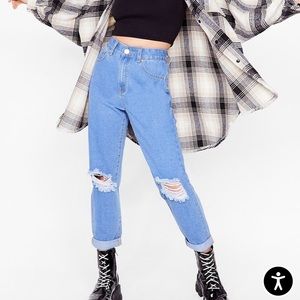 Nasty Gal High Rise Distressed Knee Mom Jeans